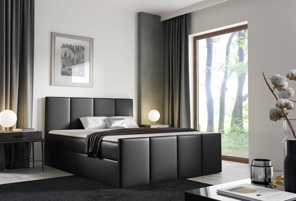 Bett mit Matratze und Lattenrost LOLA – 160x200, schwarzes + ER Topper