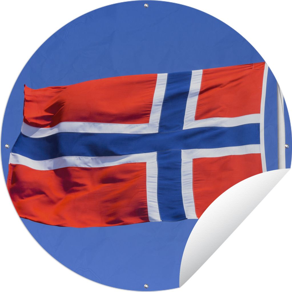 MuchoWow Gartenposter Outdoor-Poster Rund Norwegische Flagge am blauen Himmel Ø 150 cm Gartendeko Rundes Poster draußen