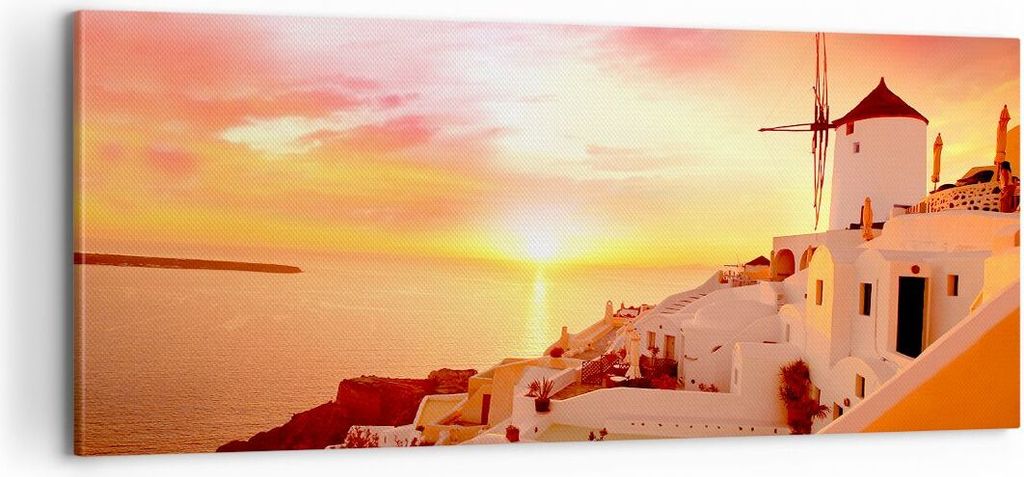 Bild auf Leinwand - Leinwandbild - Santorini Griechenland Urlaub - 100x40cm - Wand Bild - Wanddeko - Leinwanddruck - Bilder - Kunstdruck - Wanddeko...