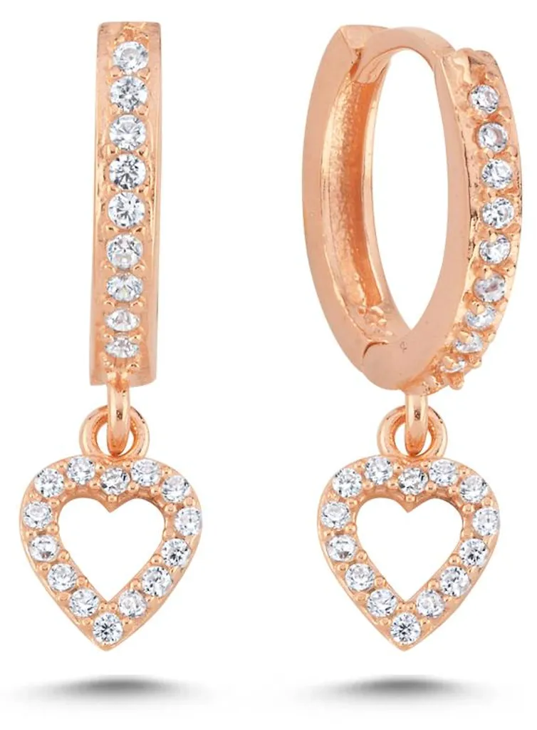 Boucles d'oreilles argent 925 hypoallergéniques cœur zircone rose gold