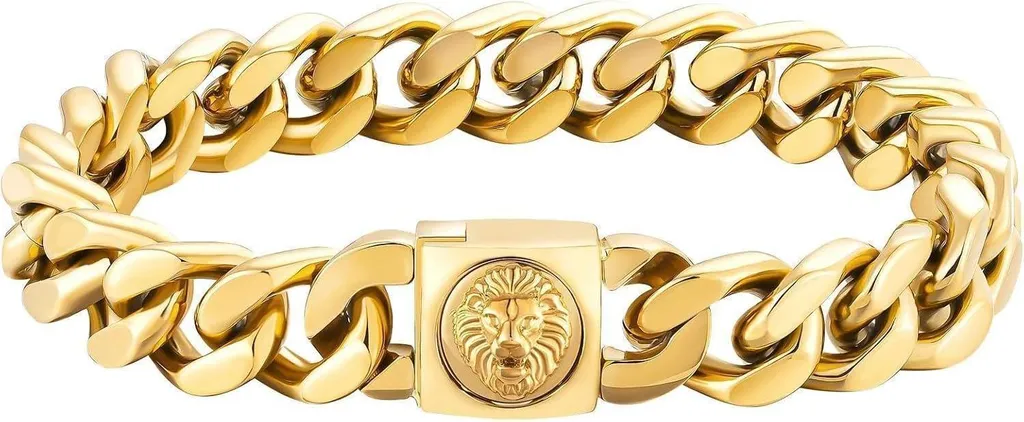 Gourmette Cubaine Homme avec Fermoir Tête de Lion Doré 18 carats