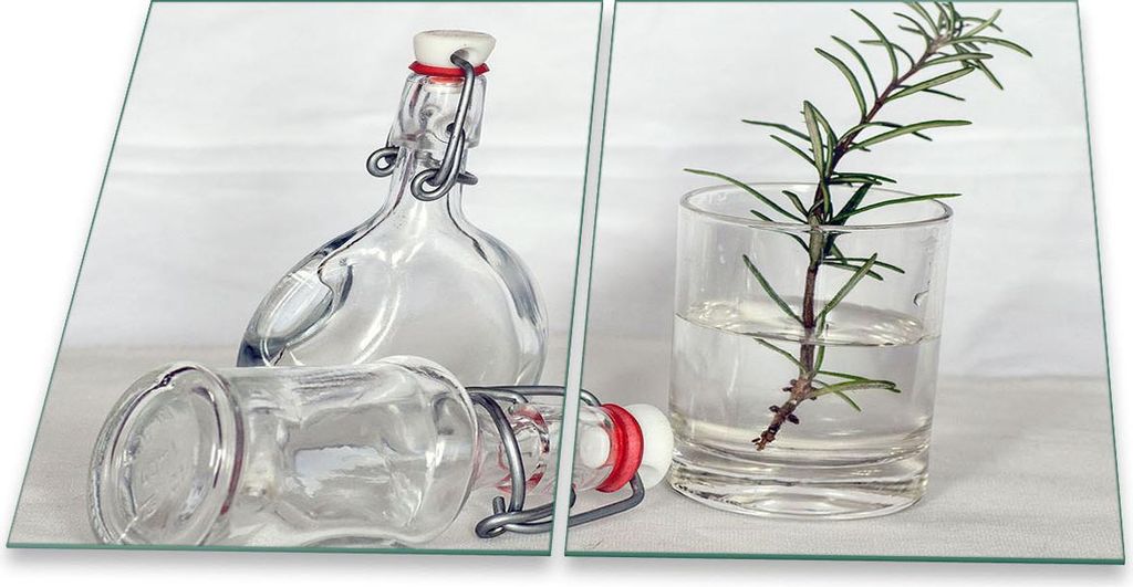 Herdabdeckplatte Glaskeramik 2-Teilig 2x40x52 Kräuter Grau Abdeckung Spritzschutz Glas