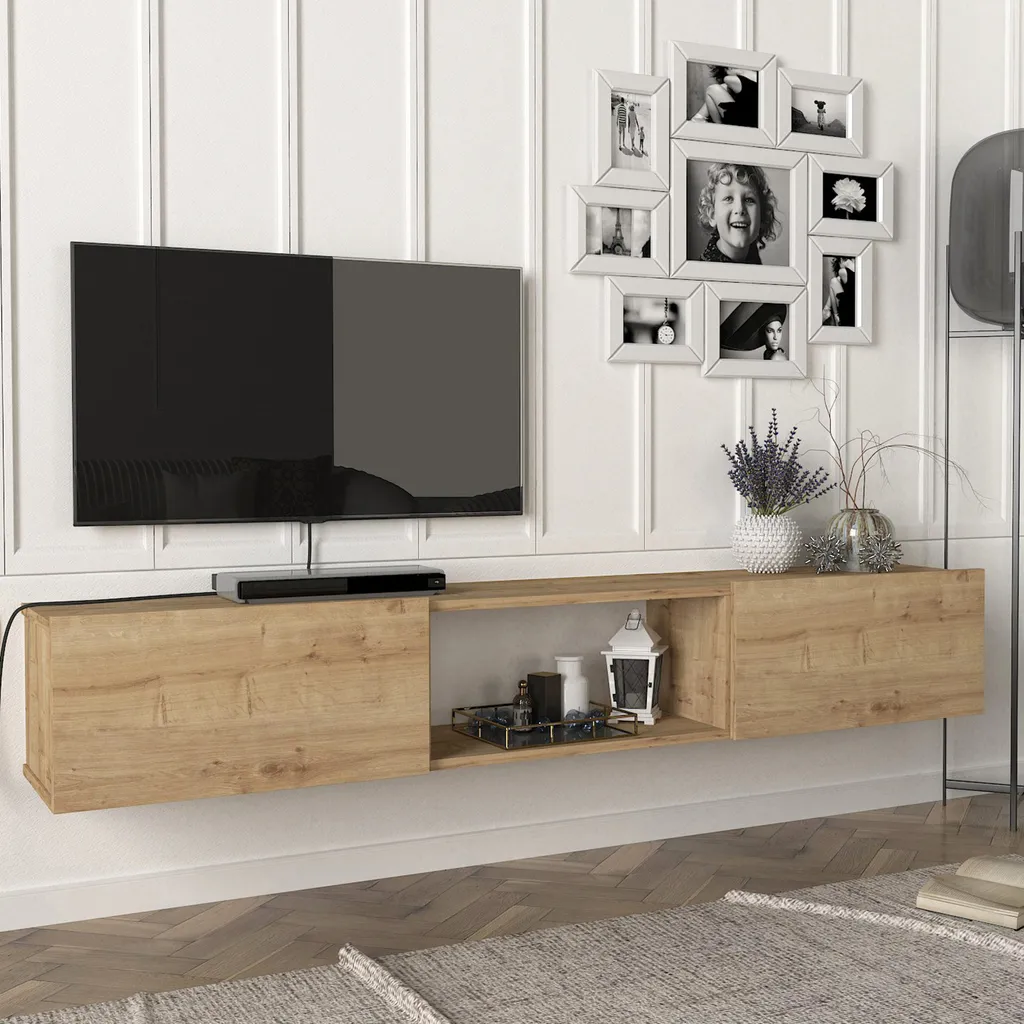 Armoire TV Paltamo 180x31x29,5cm chêne - Meuble TV mural au design épuré