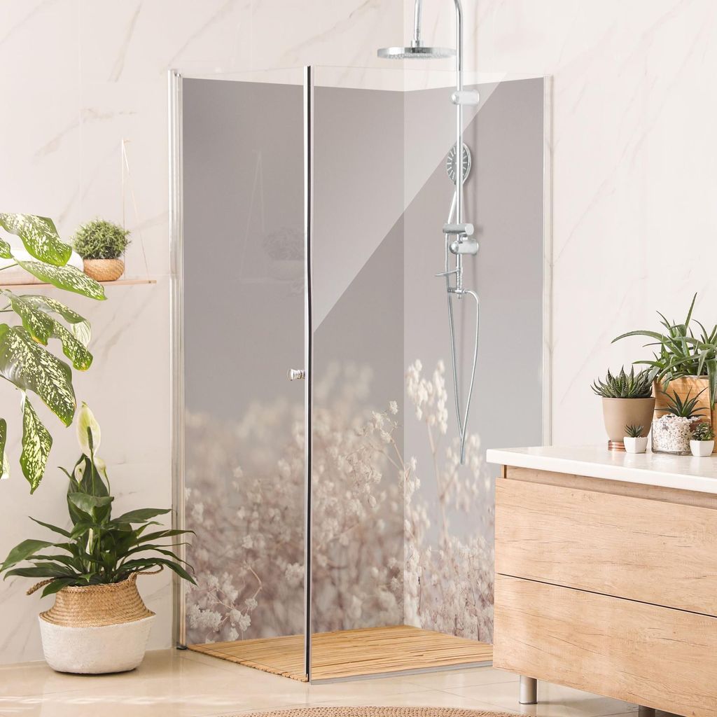 Duschrückwand Blumen selbstklebend - 0.35 mm Wandpaneel wasserfest Design beige Landhaus Badrückwand fugenlos Smart matt 80x190 cm
