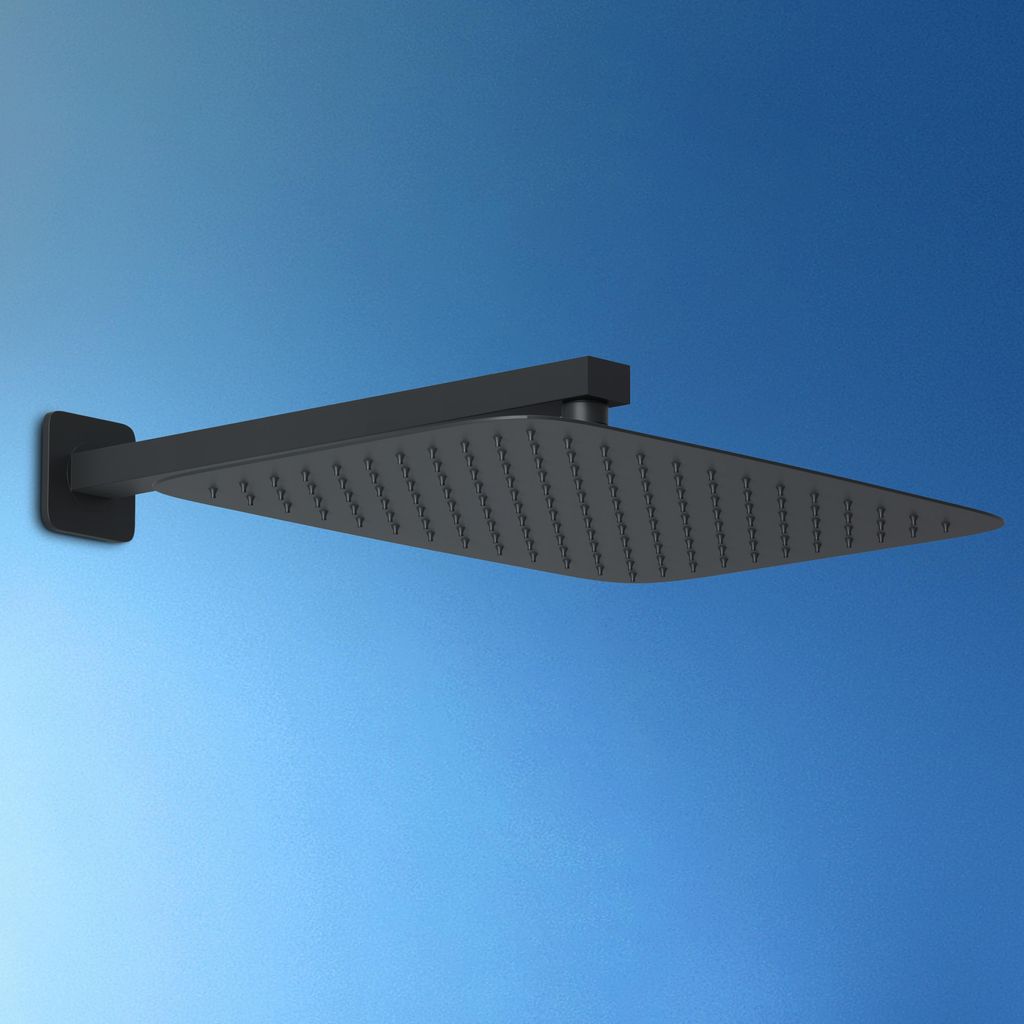 JOHO Kopfbrause Regendusche Duschkopf Brausekopf Einbauduschkopf aus 304 Edelstahl mit Bombenfester Brausearm Wandarm Duscharm 37cm Schwarz(35x25cm)