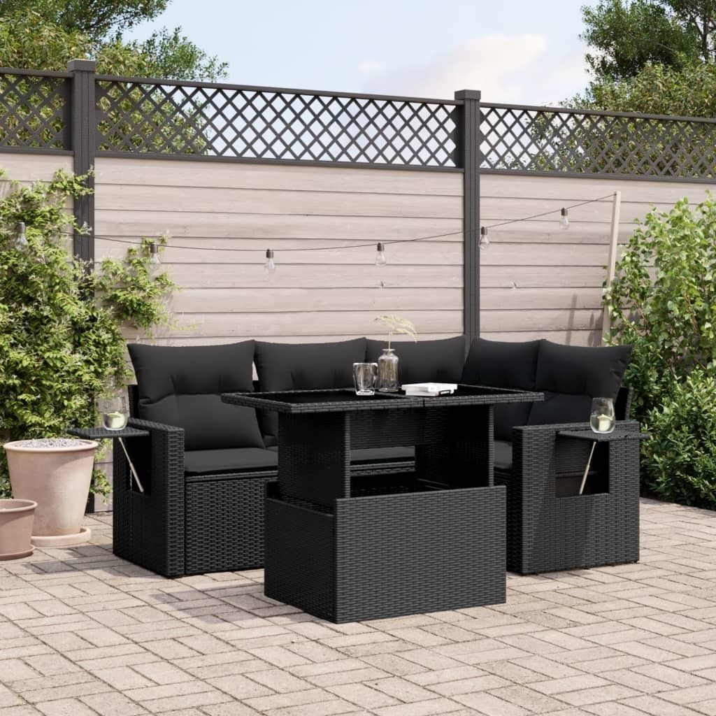 Maison Exclusive - 5-tlg. Garten-Sofagarnitur mit Kissen Schwarz Poly Rattan