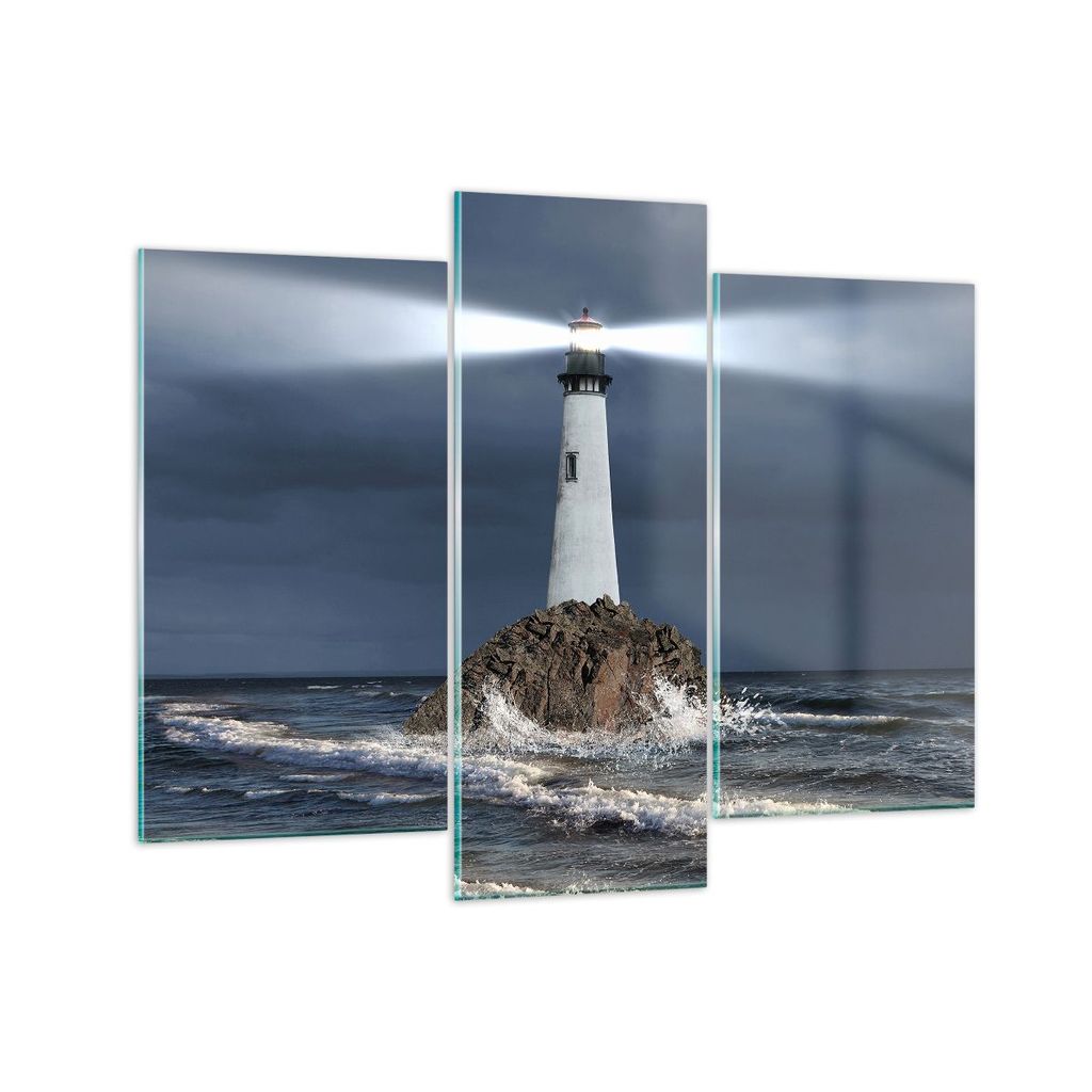 Bilder auf glas - Leuchtturm Meer - 130x100cm - Glasbilder - Wandbilder - Kunstdruck - zum Aufhängen bereit - Wanddekoration aus Glas - Glas Bilde...