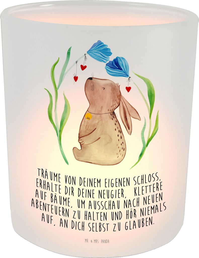 Mr. & Mrs. Panda Windlicht Glas Hase Blume - Transparent - Geschenk, Kaninchen, Geburtstag, Kerzenhalter, Hoffnung, Ostern, Kerzenglas, Schwangersc...