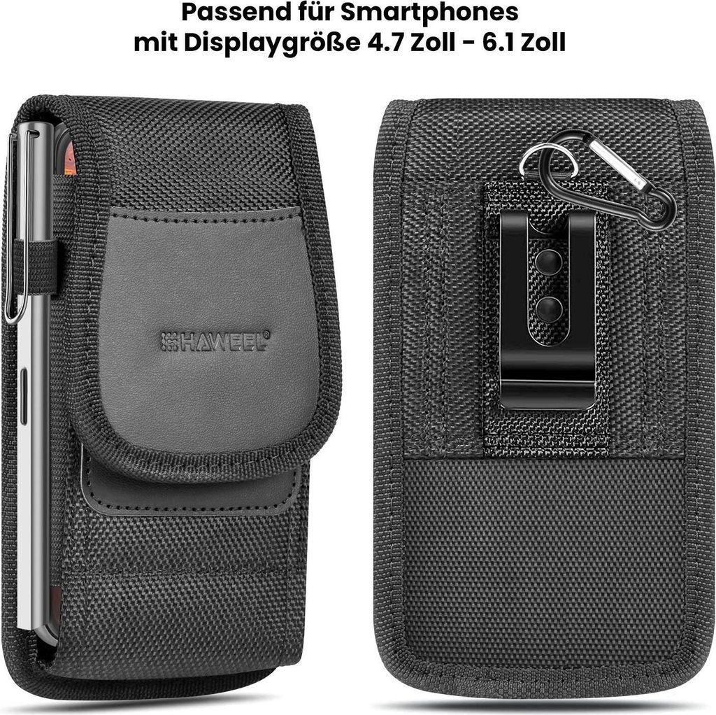 Handy Gürteltasche Nylon Universal Gürtel Tasche Hochformat Schwarz Smartphone Größe: 4.7 bis 6.1 Zoll Displaygröße