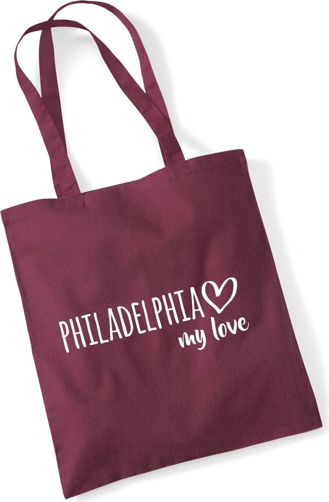 Huuraa Jutebeutel Philadelphia my love 10 Liter Burgundy Baumwolle Tasche Geschenkidee