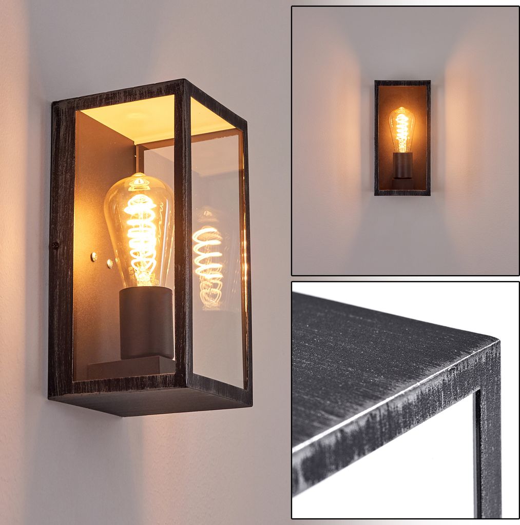 Piasco »Piasco« Außenwandlampe aus Metall in schwarz/silber und klaren Glas