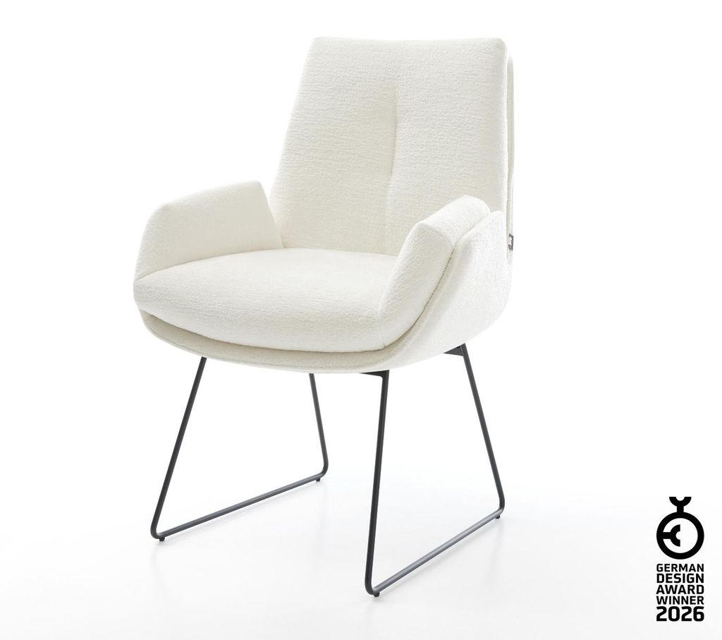 DELIFE Esszimmerstuhl Clea-Flex Bouclé Soft Beige Kufengestell Schwarz