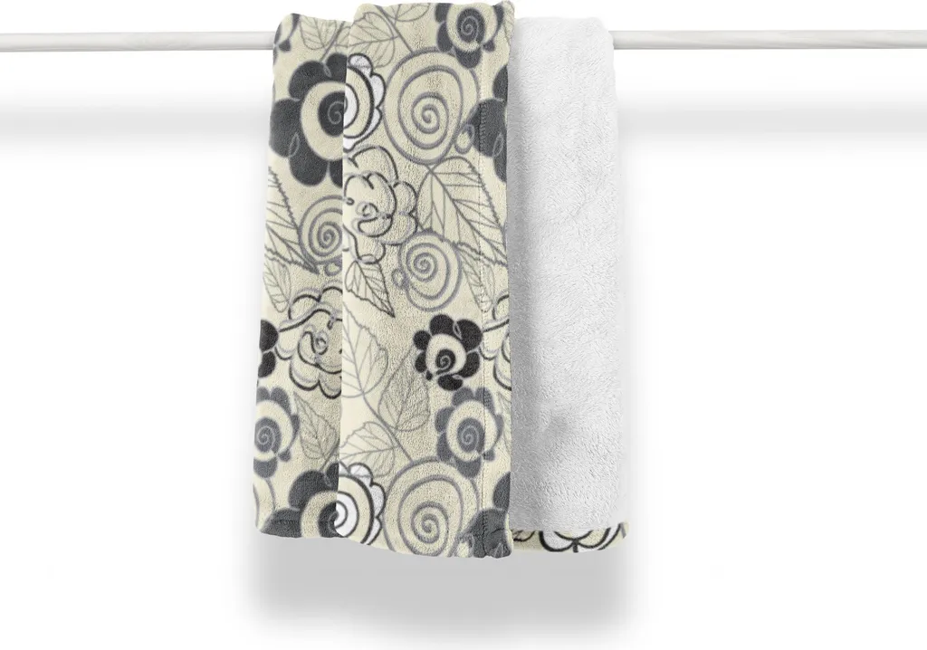 ABAKUHAUS Coperta in morbido pile di flanella, motivi floreali ripetuti, soffice peluche per interni ed esterni, 125 x 175 cm, color guscio d'uovo e blu porpora