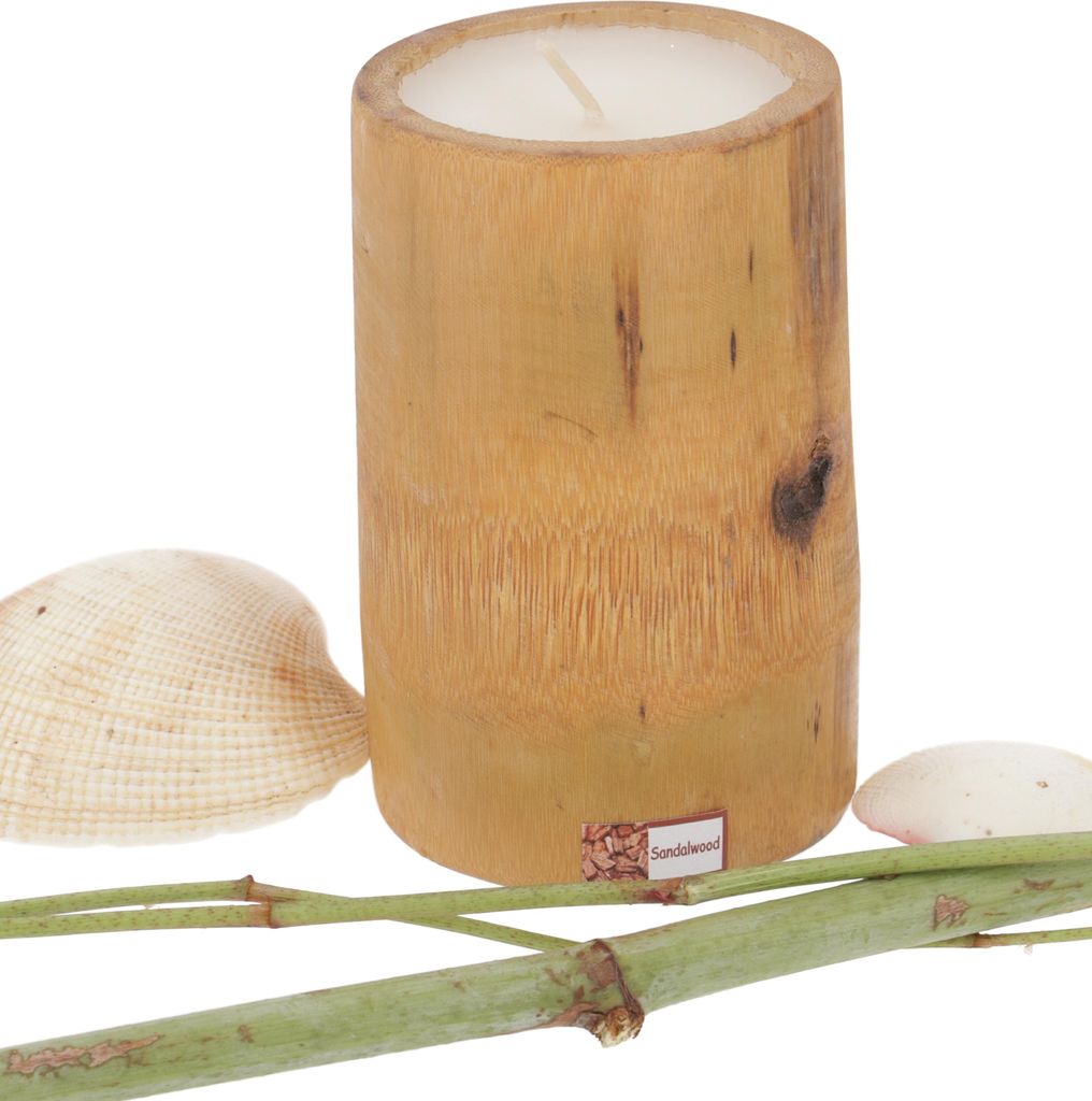 Exotische Thai Duftkerze Bambus - 10 cm Natur, Creme-weiß, Duft: Lavendel