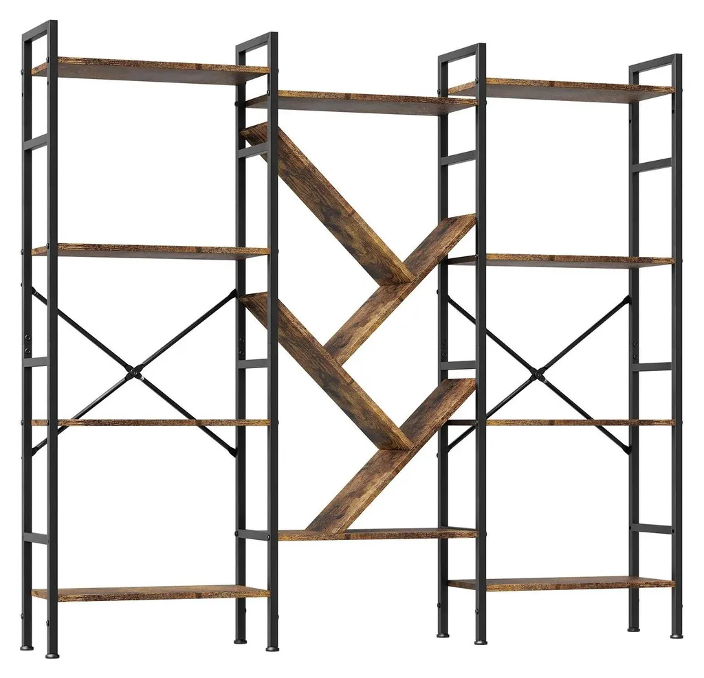 Bibliothèque 4 niveaux marron avec structure en acier haute densité