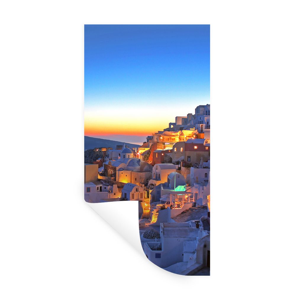 MuchoWow Wandtattoo Wandsticker Wandaufkleber Oia Santorini mit farbenprächtigem Sonnenuntergang in Griechenland 20x40 cm Selbstklebend und Repo...