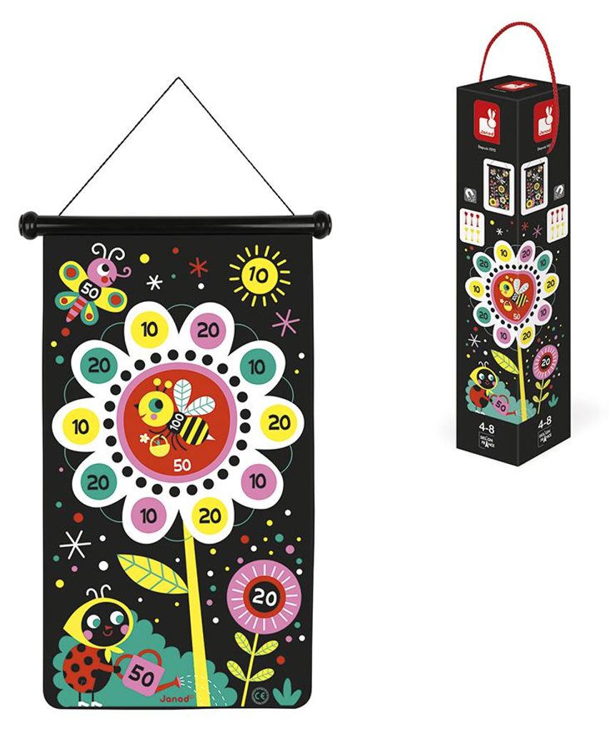 Janod Magnetisches Dartspiel Garten - Beidseitige Dartscheibe für Kinder