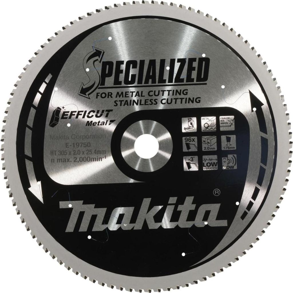 Makita Sägeblatt EFFICUT 305x25,4x96Z Metal, 305 mm, 96 Zähne, 2,0 mm Schnittbreite, -3° Zahnwinkel, Stahl, Edelstahl, Low Vibration