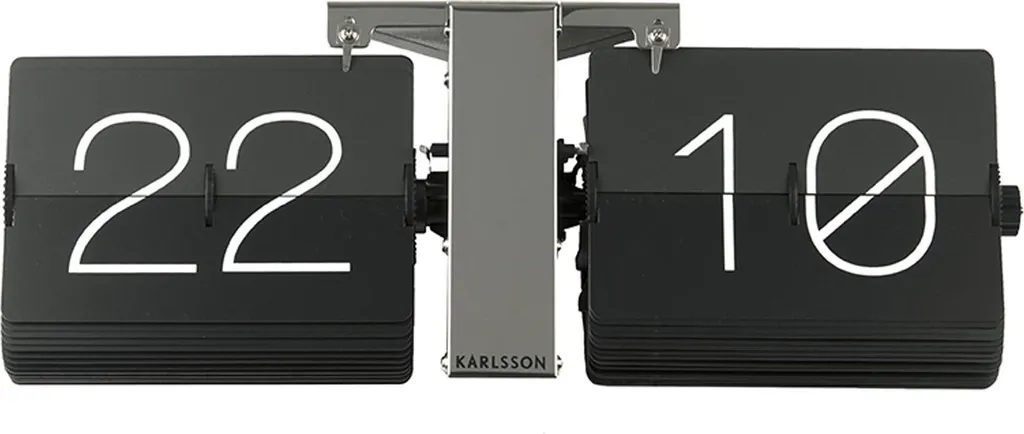 Presenttime Flip Clock Noire - Horloge Murale de Table Rétro 36x14cm - 3