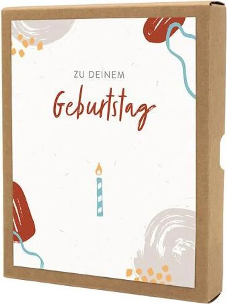Coffret cadeau anniversaire avec assortiment de douceurs et carte vœux