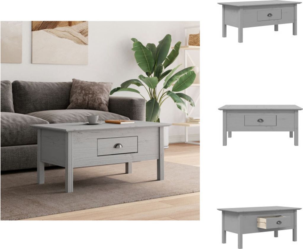 vidaXL Couchtisch BODO Grau 100x55x45 cm Massivholz Kiefer - Couchtische