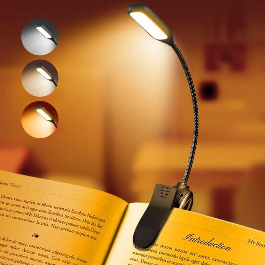 Wiederaufladbare Leselampe für Bücher, LED-Licht zum Lesen im Bett, augenschonend, Helligkeit einstellbar, 3 Farbtemperaturen, über 20 Stunden A...