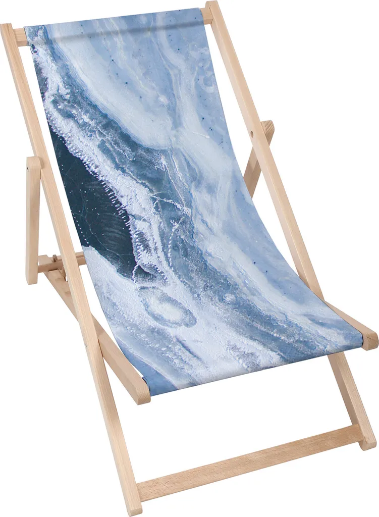 Lettino Dreamroots pieghevole in legno, legno di faggio fino a 130 kg, lettino pieghevole con schienale regolabile in 3 fasi, Blue Abstraction