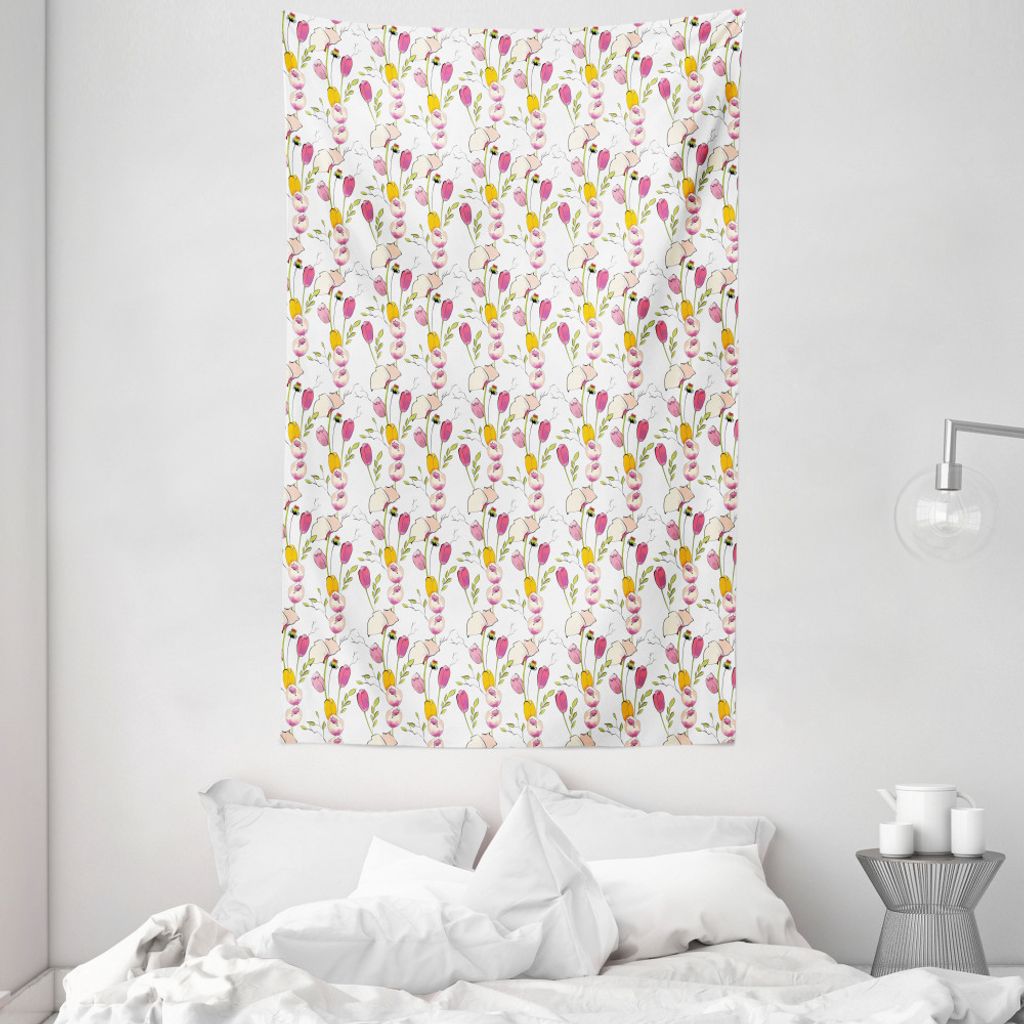 ABAKUHAUS Bunt Wandteppich und Tagesdecke, Tulpen und Mohnblumen aus Weiches Mikrofaser Stoff Waschbar ohne Verblassen Digitaldruck, 140 x 230 cm, ...