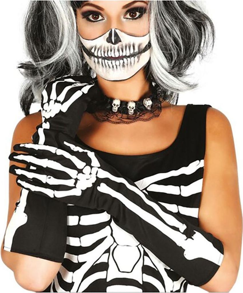 Guantes largos con diseño de calavera, color  y blanco - Imagen del producto 