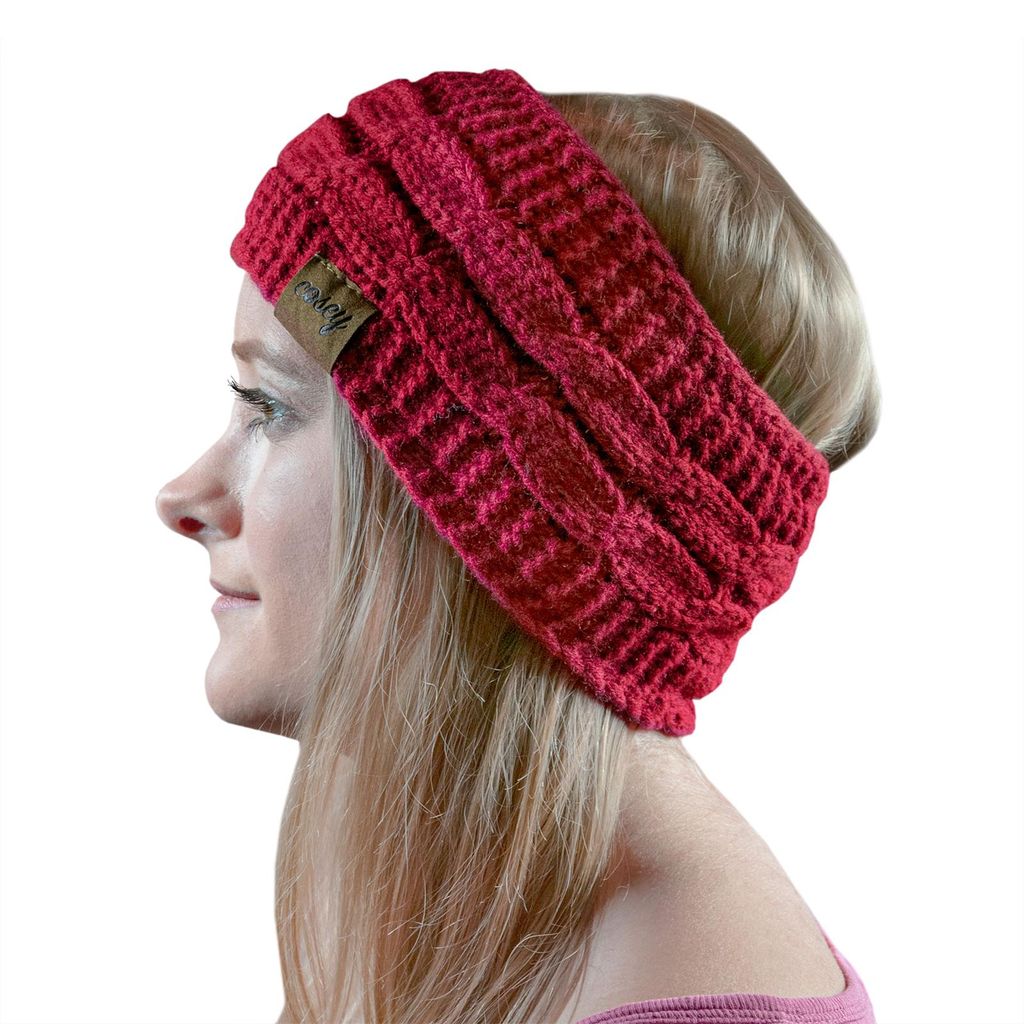 Cosey- gefüttertes weiches Strick Stirnband mit Innenfleece in rot