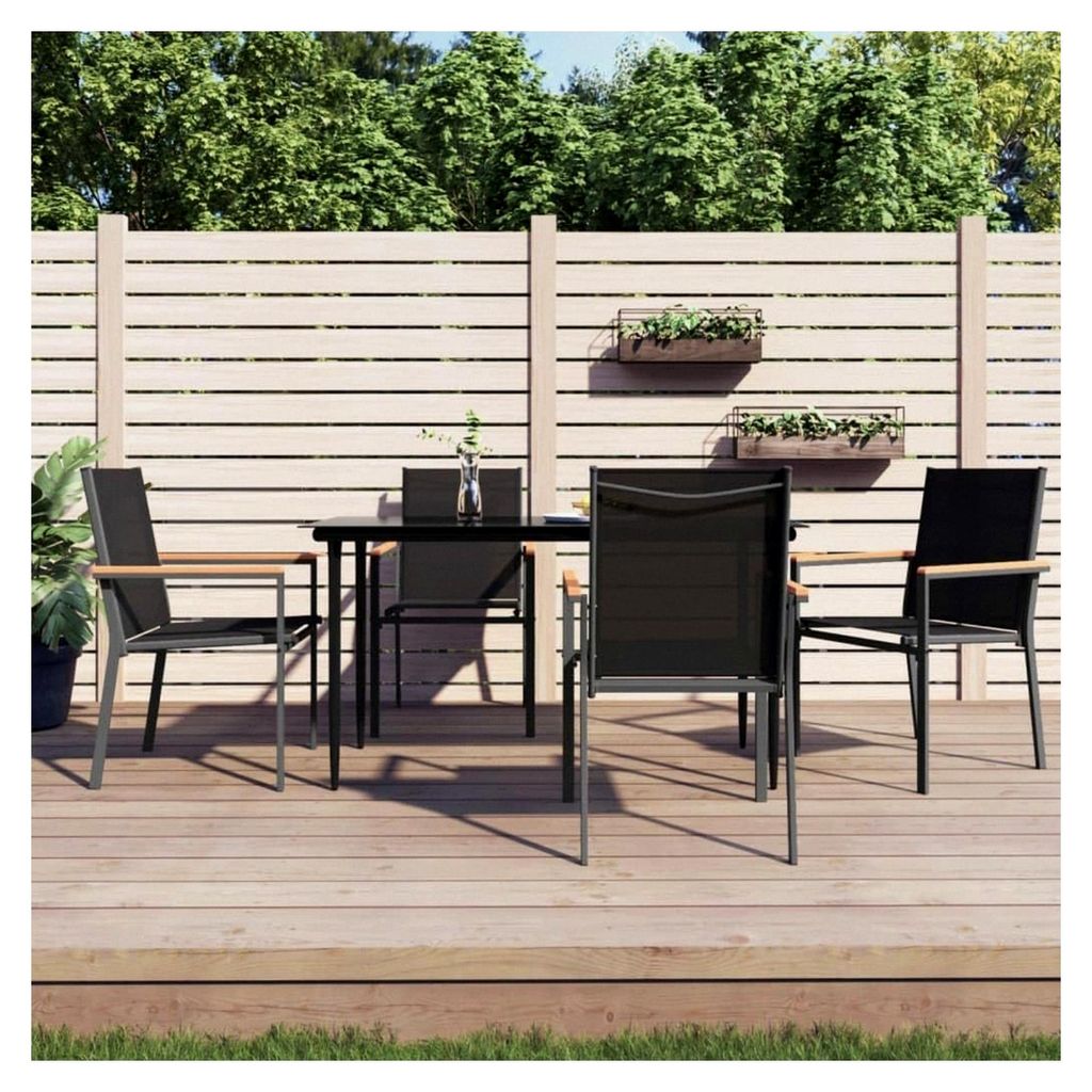 5-teiliges Gartenmöbel-Set für den Außenbereich, schwarzes Textilene und Stahl