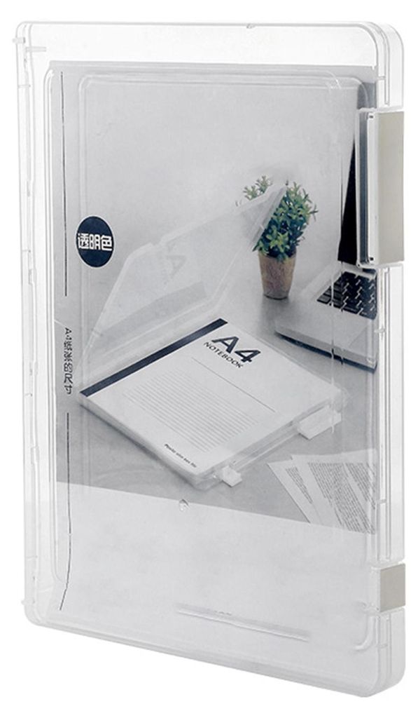 Ablagebox mit Deckel, sichtbarem Schnallenverschluss, hoher Flexibilität, leicht zu reinigen, staubdicht, transparent, für A4-Papier, Bürobedarf