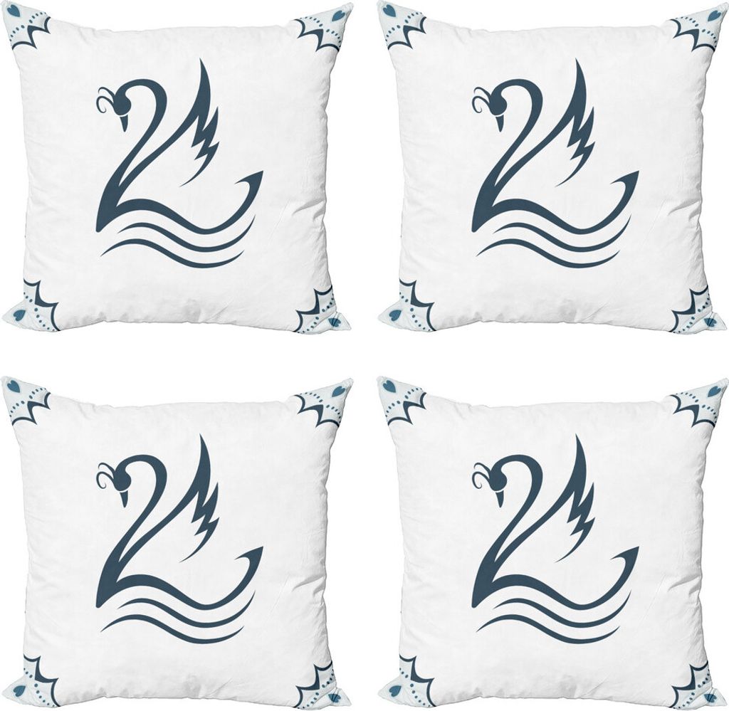 ABAKUHAUS Schwan Kissenbezug Set (4 Stück), Schwan mit Kurven, Moderner Doppelseitiger Digitaldruck, 40 cm x 40 cm, weiß Teal