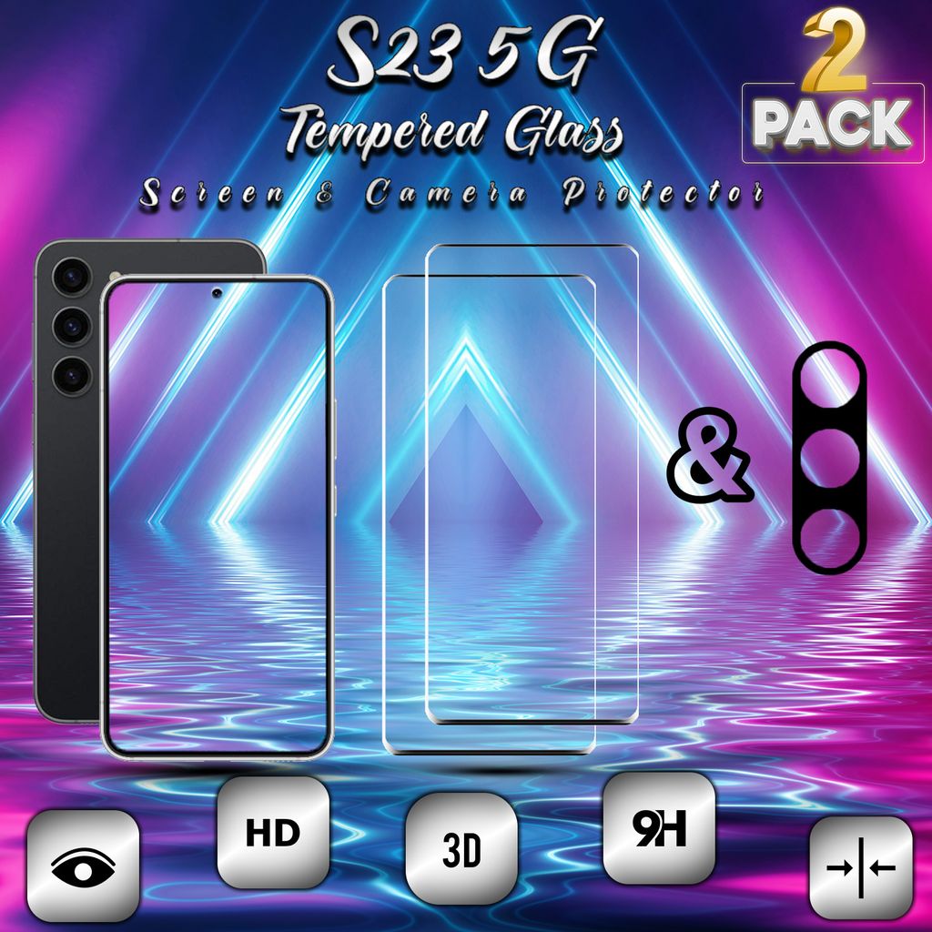 2-Pack Samsung Galaxy S23 5G Displayschutzfolie und Objektivschutz aus 9H gehärtetem Glas