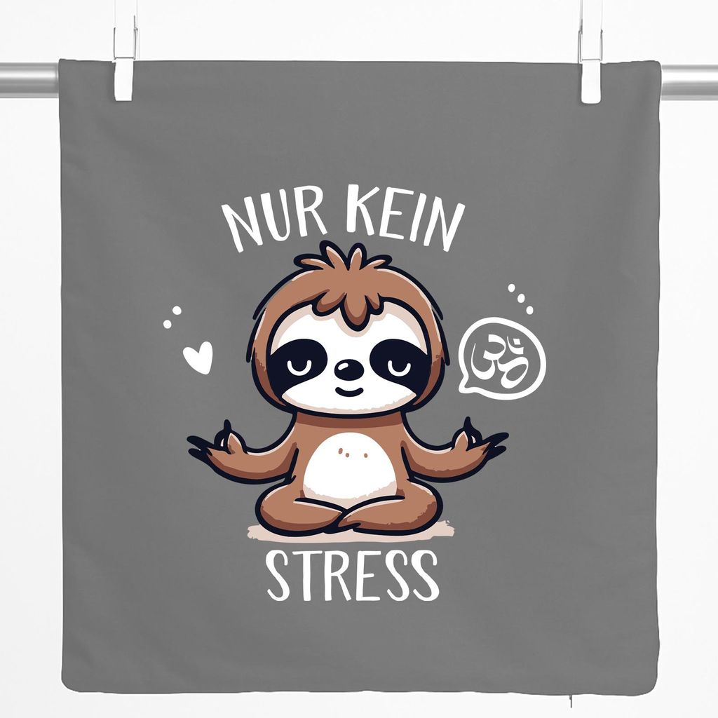 Huuraa Kissenbezug Nur keinen Stress Yoga Faultier 40x40cm Steel Grey Baumwolle Dekokissenbezug Geschenkidee