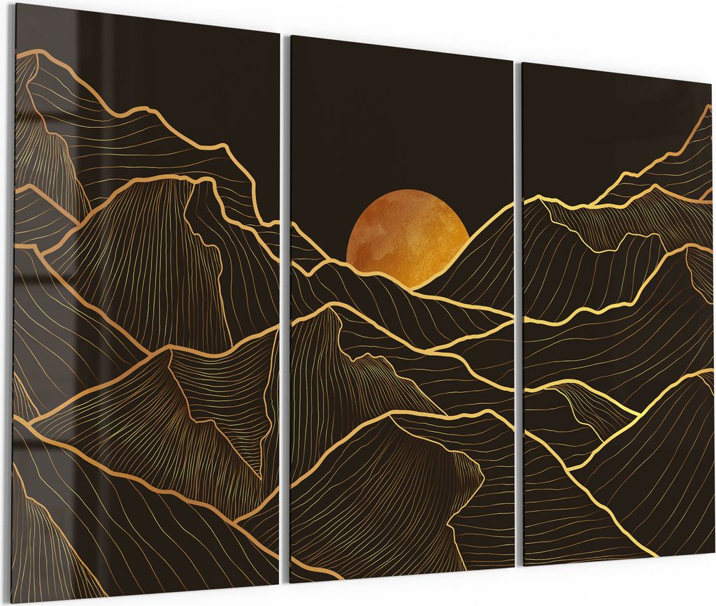 DEQORI Glasbild Echtglas 3x50x100 cm 'Goldenes Linien Produktbild 