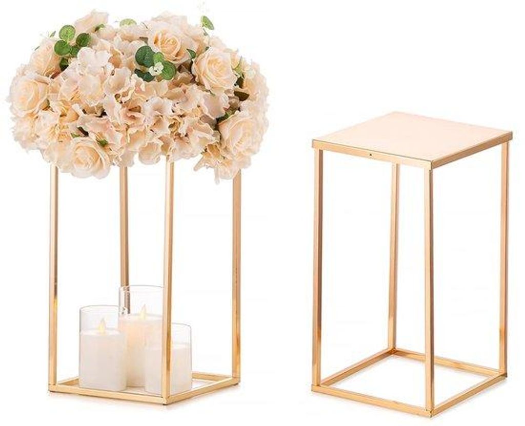 40cm goldene rechteckige Vase mit Tablett, Hochzeitsschmuck, 2-teilig, Metall, für Party, Geburtstag