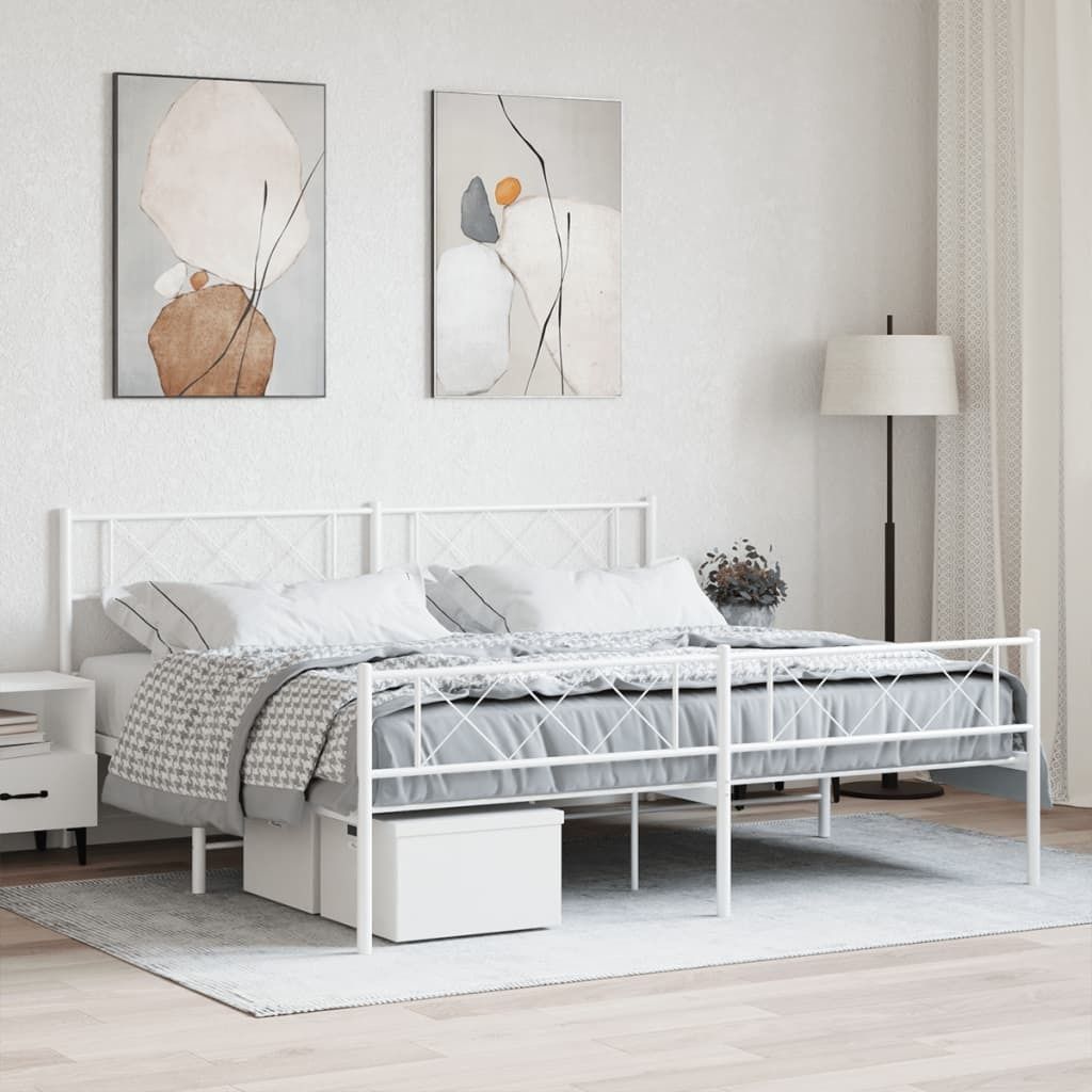 Maison Exclusive - Bettgestell mit Kopf- und Fußteil Metall Weiß 183x213 cm