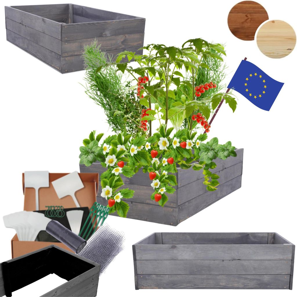 MODO24 Hochbeet Holz, Pflanzkasten, Massivholz, Kiefer, Kräuterbeet, Blumenkasten, Garten, Terrasse, 27x63x60 cm, Grau, ZP06