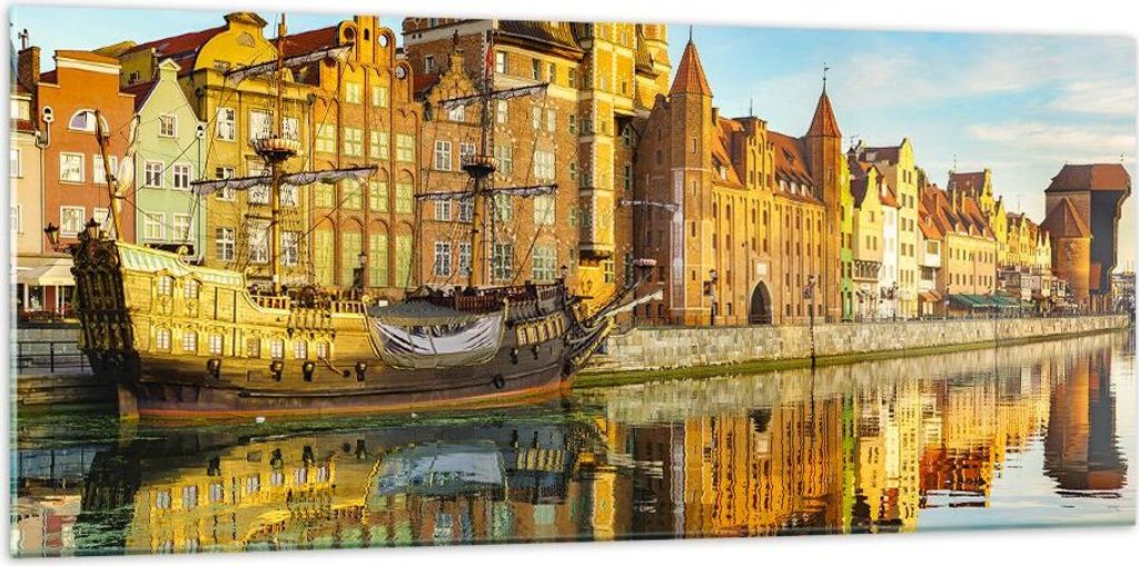 Bilder auf glas - Schiff Fluss Architektur Geschichte - 120x50cm - Glasbilder - Wandbilder - Kunstdruck - Wanddekoration aus Glas - Glas Bilder - W...