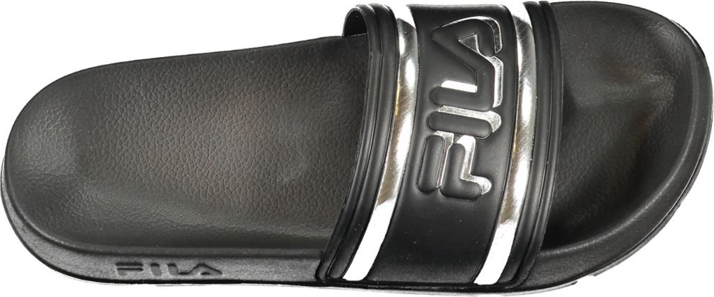 Damen-Pantolette Schwarz mit Logo und Kontrasten in Silber