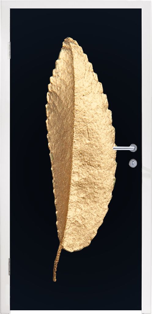 MuchoWow Türtapete Selbstklebende Türfolie Blätter - Schwarz und Gold - Luxus - Chic - Natur 90x215 cm Türposter Türaufkleber Klebefolie Tü...