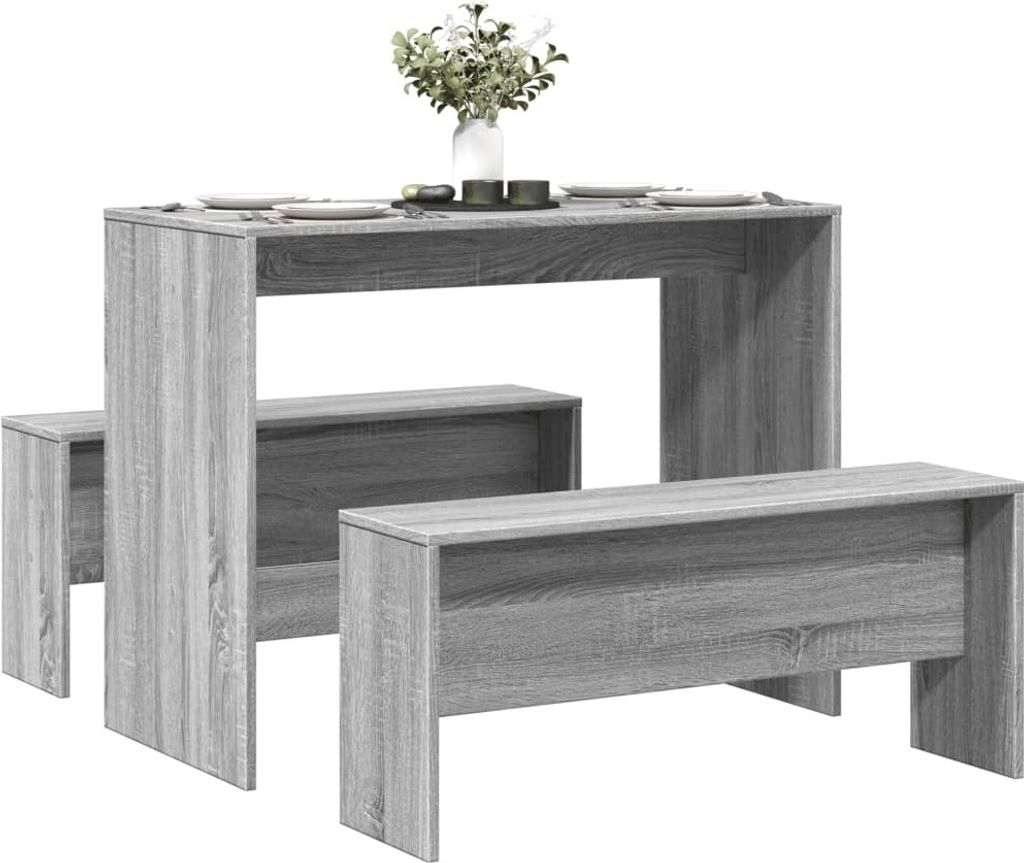Maison Exclusive - 3-tlg. Esstisch und Bank Set Grau Sonoma Holzwerkstoff