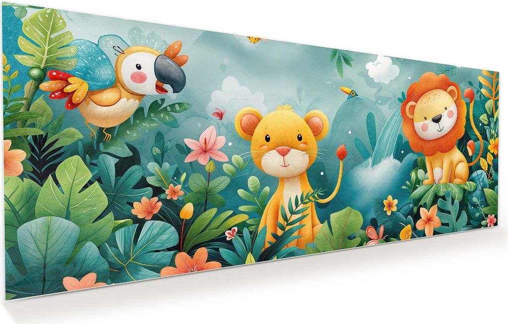 Glasbild 125x50cm in XXL für Wohnzimmer, Schlafzimmer Motiv Dschungeltiere