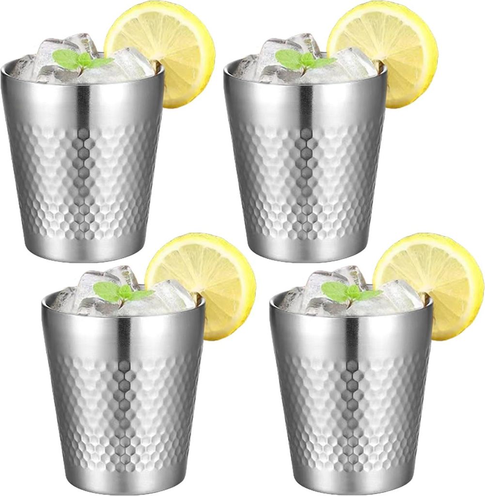 Allecto Plus - Set von 4 Edelstahlbechern 300 ml - Stapelbar und doppelwandig - Trinkbecher für draußen - Festliches Trinkgeschirr mit doppelter ...