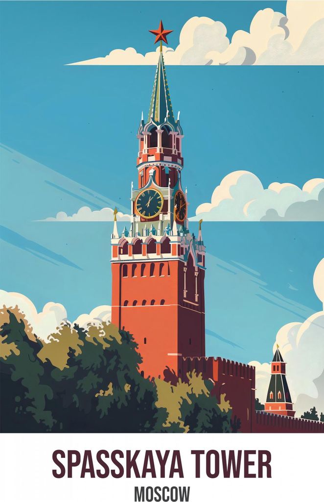 Plakat 29,7x42cm Spasskaja-Turm, Moskau