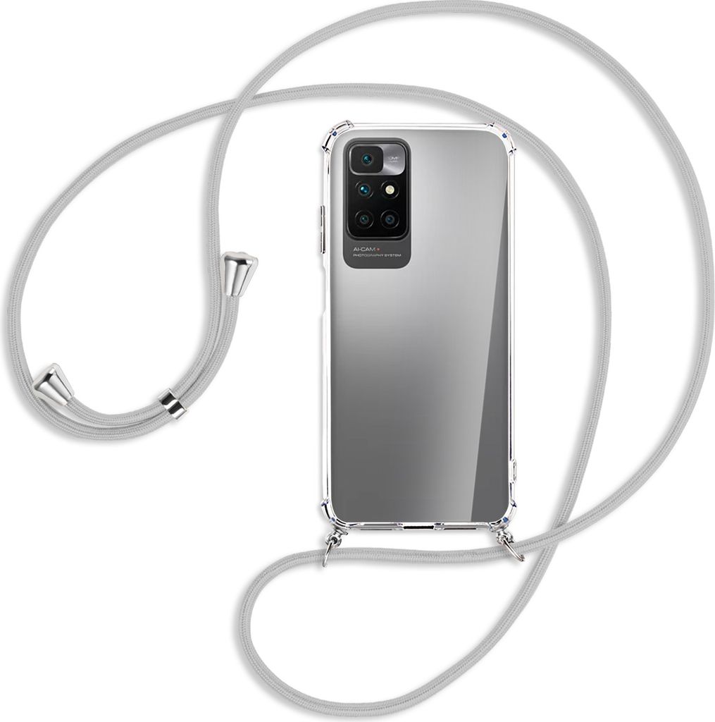 Handykette Backcover-Schutzhülle mit Band (Metall silberfarben) für Xiaomi Redmi 10 - silbergrau