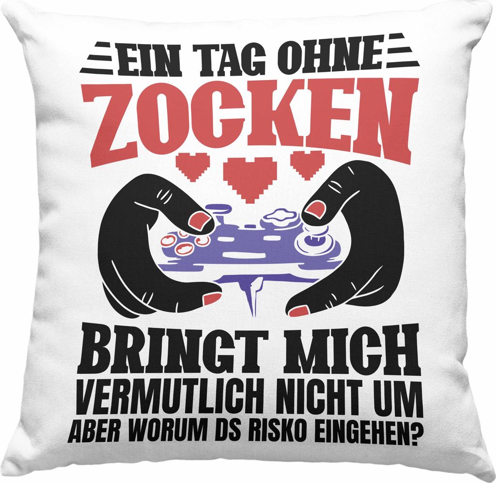 Trendation - Lustige Gamer Deko-Kissen mit Füllung 40x40 Zocker Geschenk Gamer Gamergirl Geschenkidee Geburtstag Ein Tag Ohne Zocken (Grün)