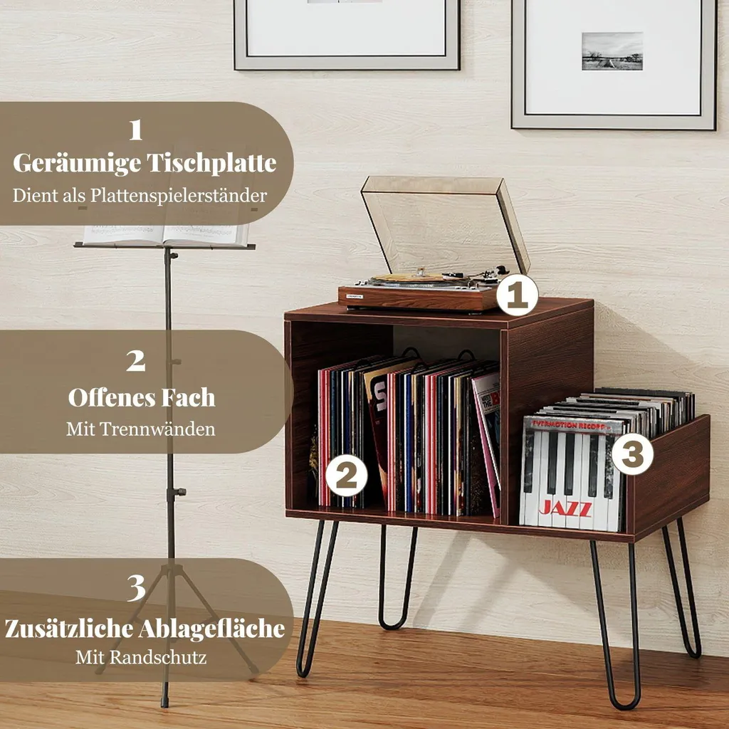 Support Platine Vinyle avec Prises USB, Buffet Vintage Marron Capacité - 5
