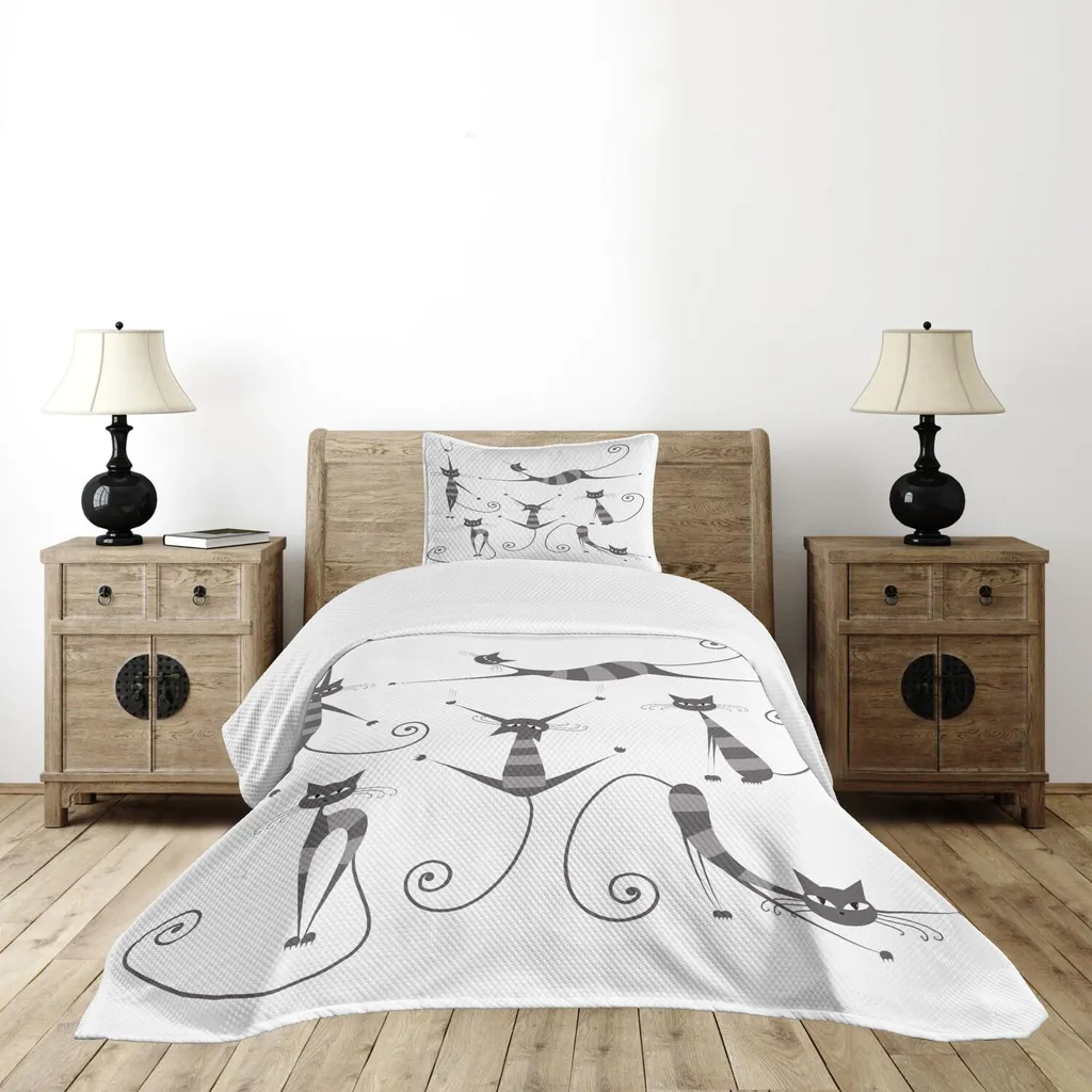 Copriletto Singolo ABAKUHAUS Gatto a Strisce 170x220cm - Grigio Chiaro